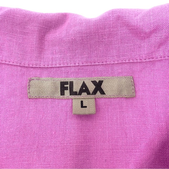 FLAX 100% Linen Raspberry Button Front Shirt Dress w Collar Flowy Relaxed Fit - Picture 10 of 11
